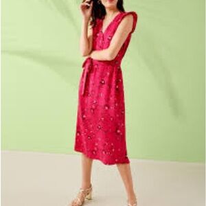 LOFT Pink Floral Midi Dress